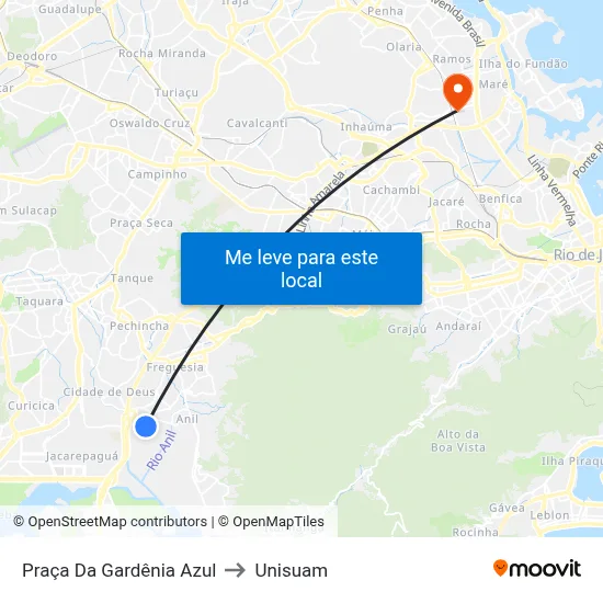 Praça Da Gardênia Azul to Unisuam map