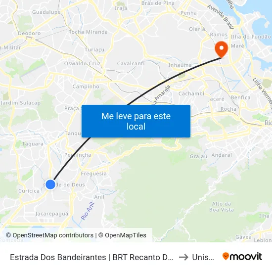 Estrada Dos Bandeirantes | BRT Recanto Das Palmeiras to Unisuam map