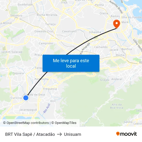 BRT Vila Sapê / Atacadão to Unisuam map