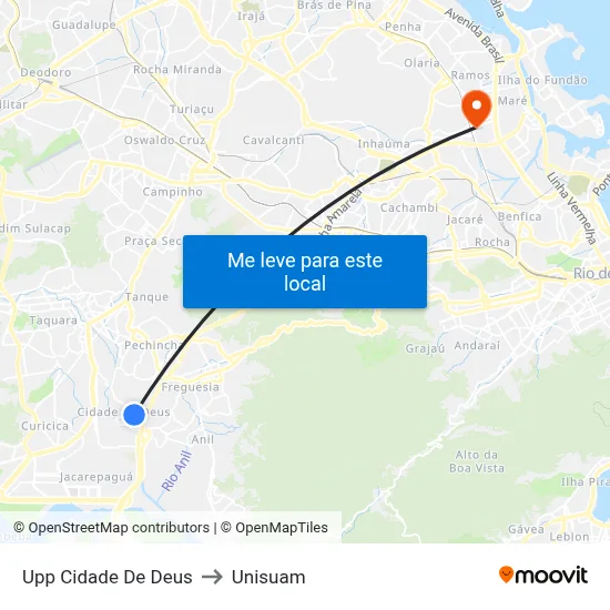 Upp Cidade De Deus to Unisuam map