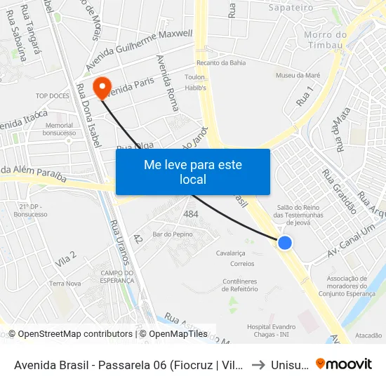 Avenida Brasil - Passarela 06 (Fiocruz | Vila Do João) to Unisuam map