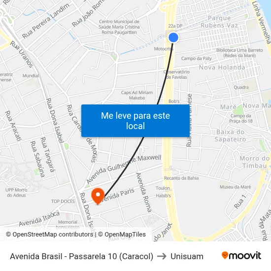 Avenida Brasil - Passarela 10 (Caracol) to Unisuam map