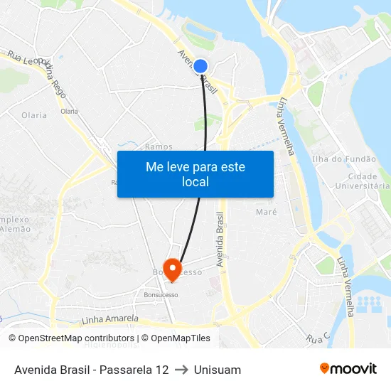 Avenida Brasil - Passarela 12 to Unisuam map