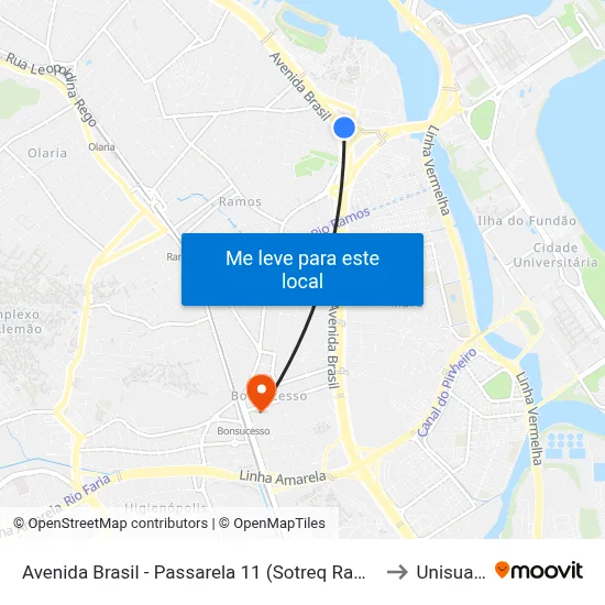 Avenida Brasil - Passarela 11 (Sotreq Ramos) to Unisuam map