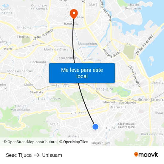 Sesc Tijuca to Unisuam map