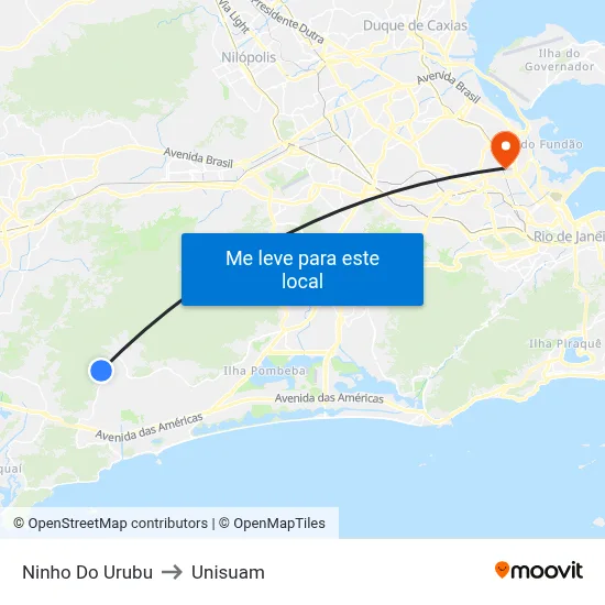 Ninho Do Urubu to Unisuam map