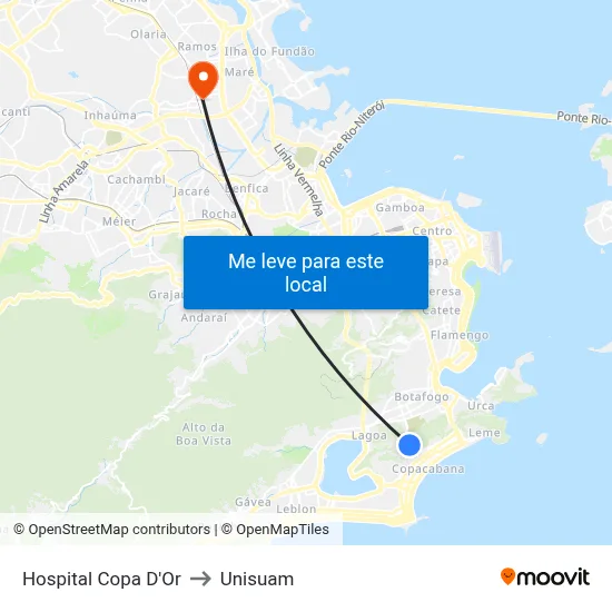 Hospital Copa D'Or to Unisuam map