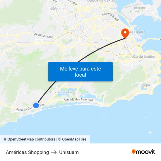 Américas Shopping to Unisuam map