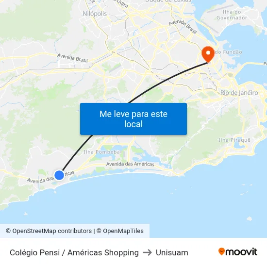 Colégio Pensi / Américas Shopping to Unisuam map