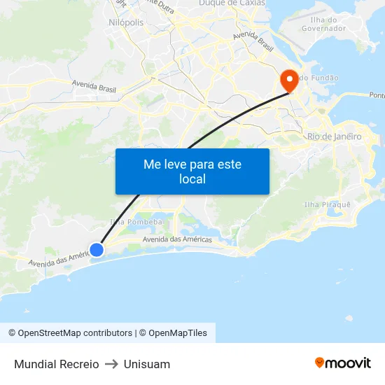 Mundial Recreio to Unisuam map
