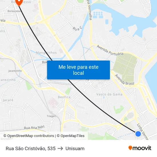 Rua São Cristóvão, 535 to Unisuam map