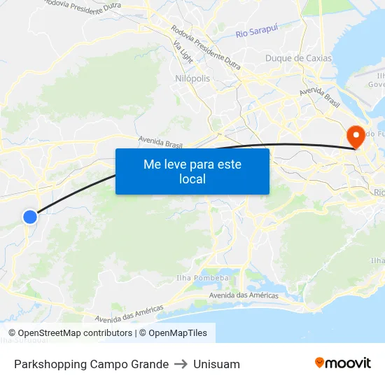 Parkshopping Campo Grande to Unisuam map