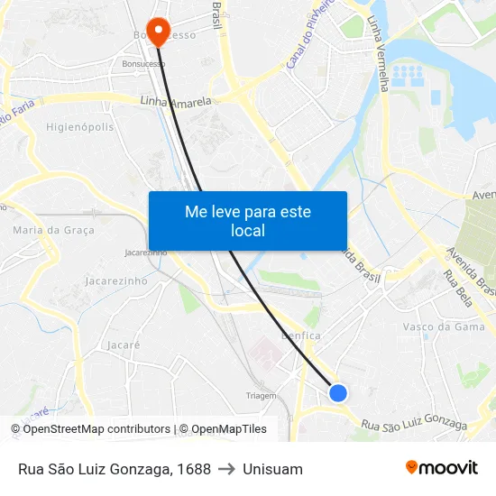Rua São Luiz Gonzaga, 1688 to Unisuam map