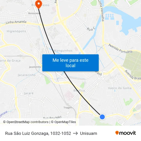 Rua São Luiz Gonzaga, 1032-1052 to Unisuam map