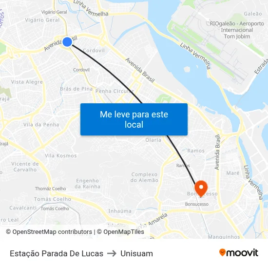 Estação Parada De Lucas to Unisuam map