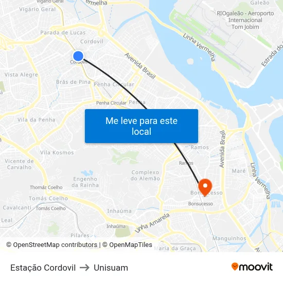 Estação Cordovil to Unisuam map