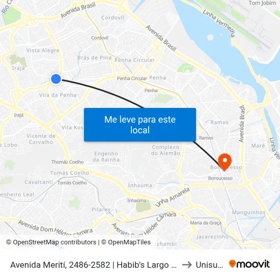 Avenida Merití, 2486-2582 | Habib's Largo Do Bicão to Unisuam map