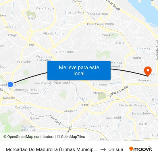 Mercadão De Madureira (Linhas Municipais) to Unisuam map