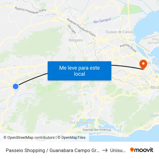Passeio Shopping / Guanabara Campo Grande I to Unisuam map