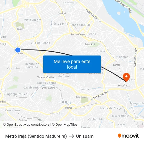 Metrô Irajá (Sentido Madureira) to Unisuam map