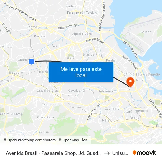 Avenida Brasil - Passarela Shop. Jd. Guadalupe to Unisuam map