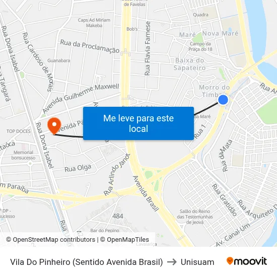 Vila Do Pinheiro (Sentido Avenida Brasil) to Unisuam map