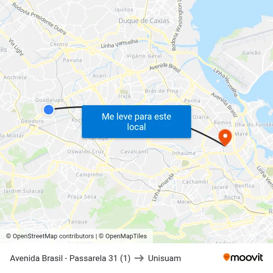 Avenida Brasil - Passarela 31 (1) to Unisuam map