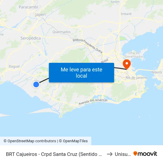 BRT Cajueiros - Crpd Santa Cruz (Sentido Curral Falso) to Unisuam map