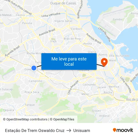 Estação De Trem Oswaldo Cruz to Unisuam map