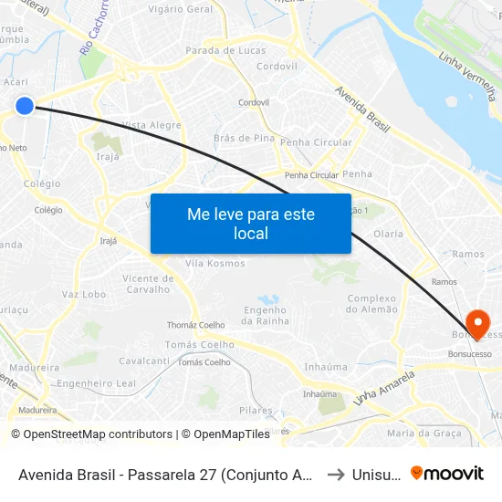 Avenida Brasil - Passarela 27 (Conjunto Amarelinho) to Unisuam map