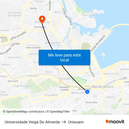 Universidade Veiga De Almeida to Unisuam map