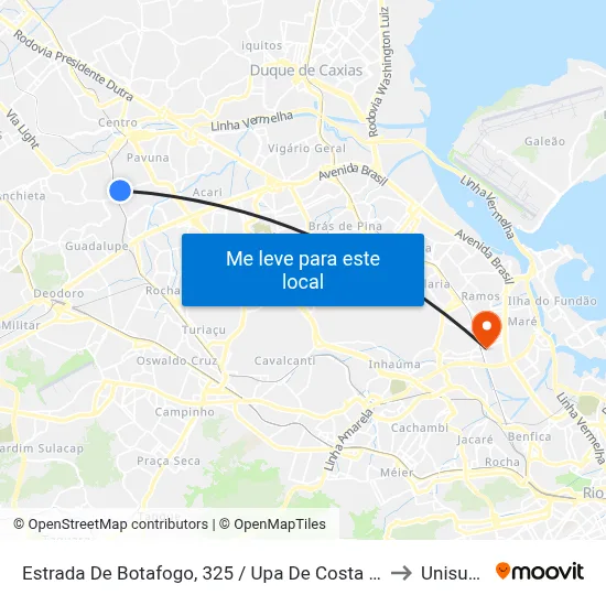 Estrada De Botafogo, 325 / Upa De Costa Barros to Unisuam map