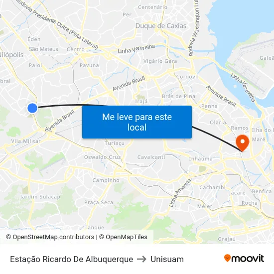 Estação Ricardo De Albuquerque to Unisuam map