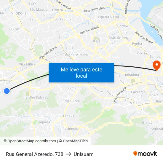 Rua General Azeredo, 738 to Unisuam map