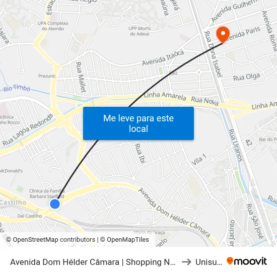 Avenida Dom Hélder Câmara | Shopping Nova América to Unisuam map
