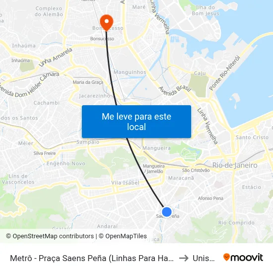 Metrô - Praça Saens Peña (Linhas Para Haddock Lobo) to Unisuam map