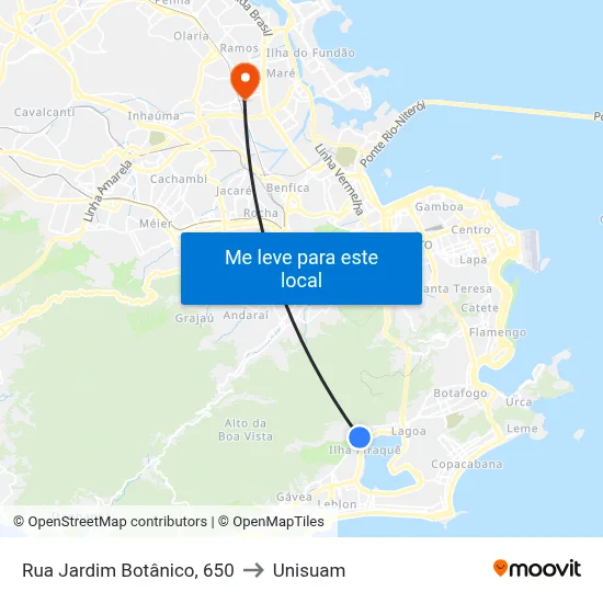 Rua Jardim Botânico, 650 to Unisuam map