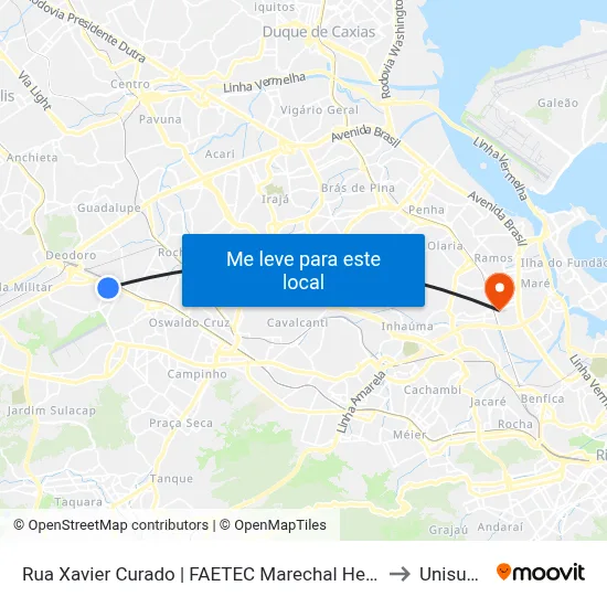Rua Xavier Curado | FAETEC Marechal Hermes to Unisuam map
