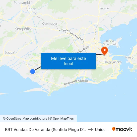 BRT Vendas De Varanda (Sentido Pingo D'Água) to Unisuam map