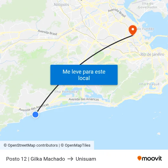Posto 12 | Gilka Machado to Unisuam map