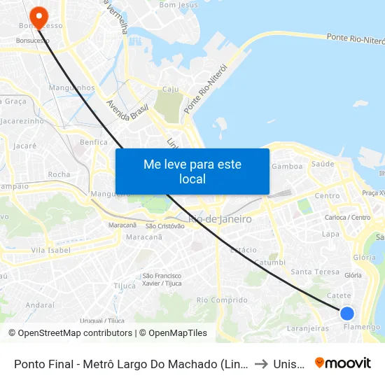 Ponto Final - Metrô Largo Do Machado (Linhas 133 E 507) to Unisuam map