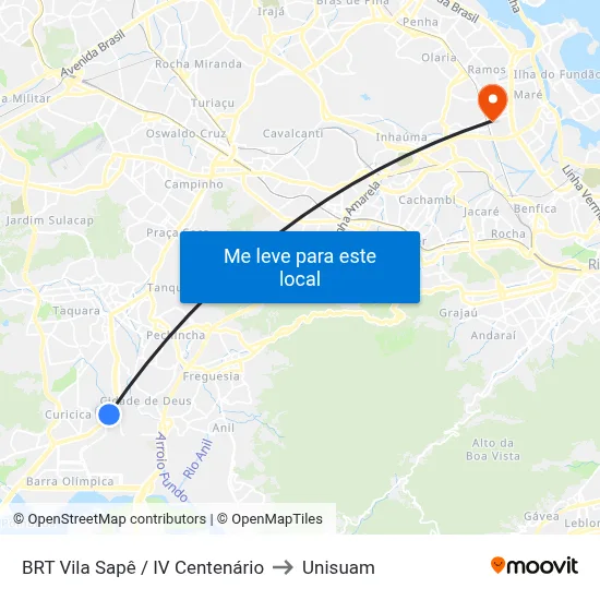 BRT Vila Sapê / IV Centenário to Unisuam map