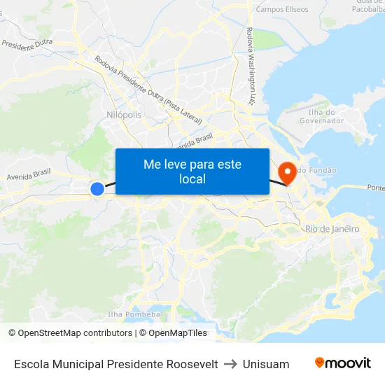 Escola Municipal Presidente Roosevelt to Unisuam map