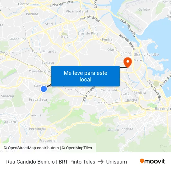 Rua Cândido Benício | BRT Pinto Teles to Unisuam map