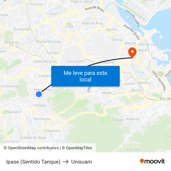 Ipase (Sentido Tanque) to Unisuam map