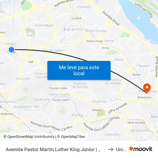 Avenida Pastor Martin Luther King Junior | Metrô Colégio (Sentido Del Castilho) to Unisuam map