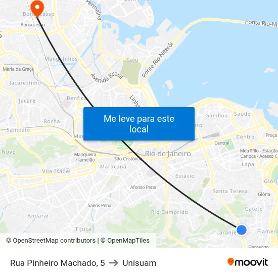 Rua Pinheiro Machado, 5 to Unisuam map
