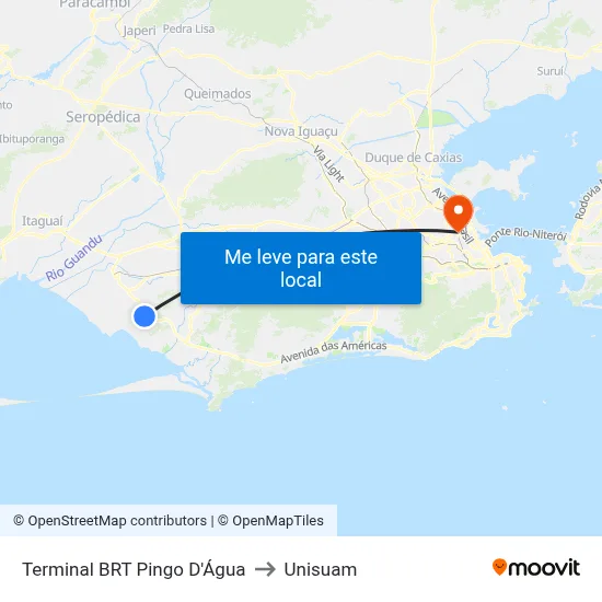 Terminal BRT Pingo D'Água to Unisuam map