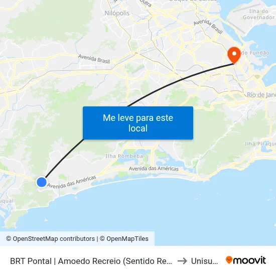 BRT Pontal | Amoedo Recreio (Sentido Recreio) to Unisuam map