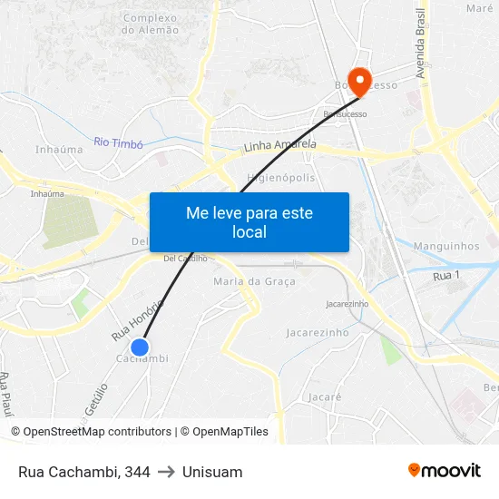 Rua Cachambi, 344 to Unisuam map